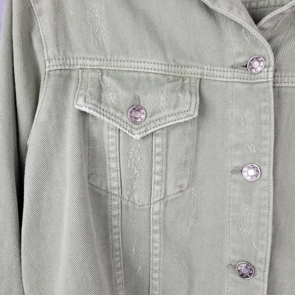 MUSTARD SEED Distressed Detail Cropped Denim Jacket with Chest Pockets Green M - Picture 3 of 12